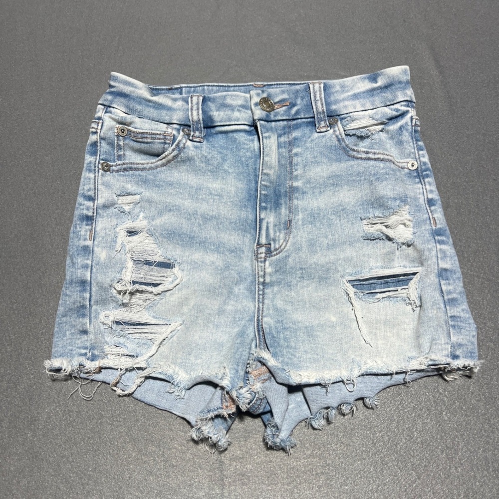 American Eagle Ne(x)t Level Stretch Distressed Denim Shorts Light Acid Wash 0